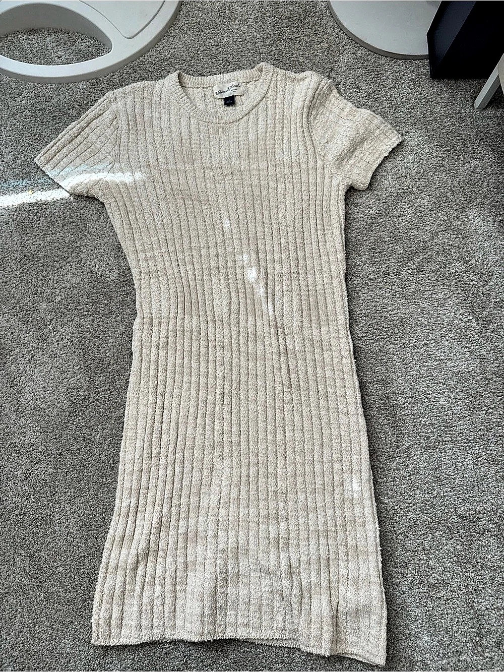 Universal Thread Short Sleeve Rib Mini Sweater Dress Cream